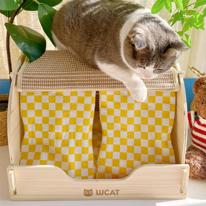 Contemporary Creative Rectangular Multi-Layer Solid Wood Panel Velvet Fabric Oxford Fabric Sisal Cat Scratcher Cat Bed For Bedroom