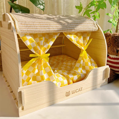 Contemporary Creative Rectangular Multi-Layer Solid Wood Panel Velvet Fabric Oxford Fabric Sisal Cat Scratcher Cat Bed For Bedroom
