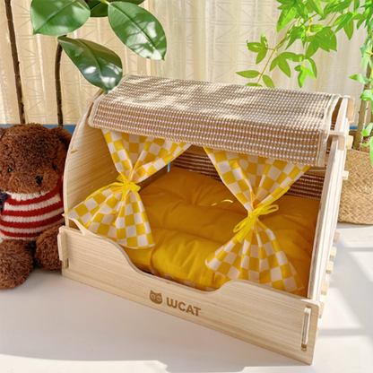 Contemporary Creative Rectangular Multi-Layer Solid Wood Panel Velvet Fabric Oxford Fabric Sisal Cat Scratcher Cat Bed For Bedroom