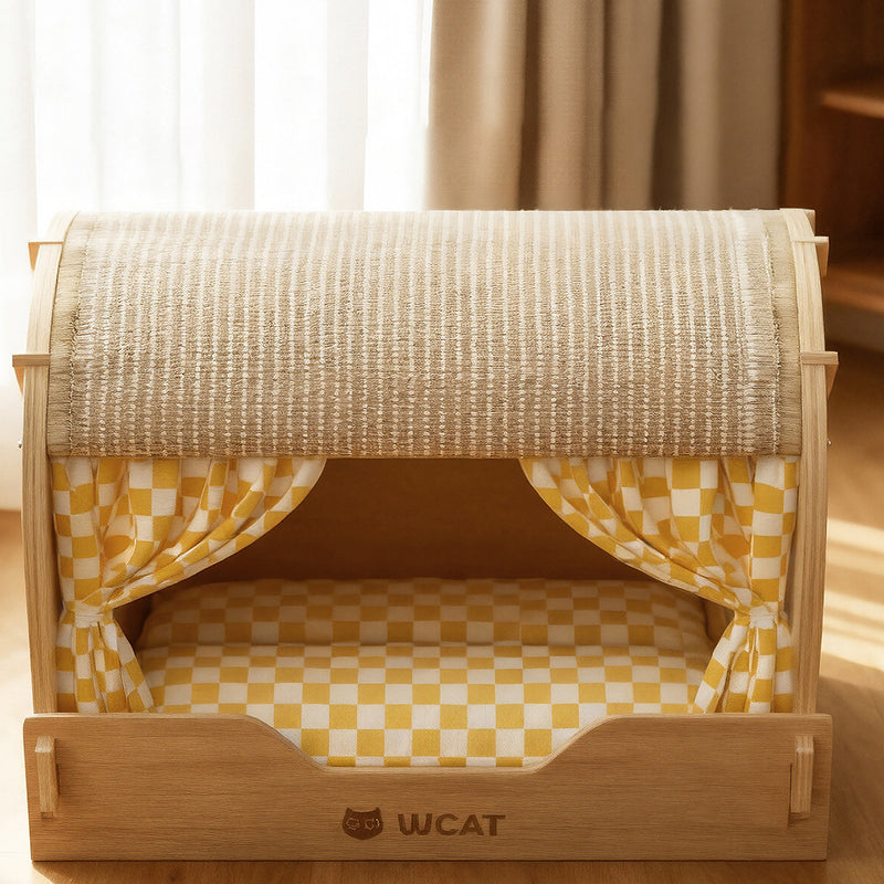 Contemporary Creative Rectangular Multi-Layer Solid Wood Panel Velvet Fabric Oxford Fabric Sisal Cat Scratcher Cat Bed For Bedroom