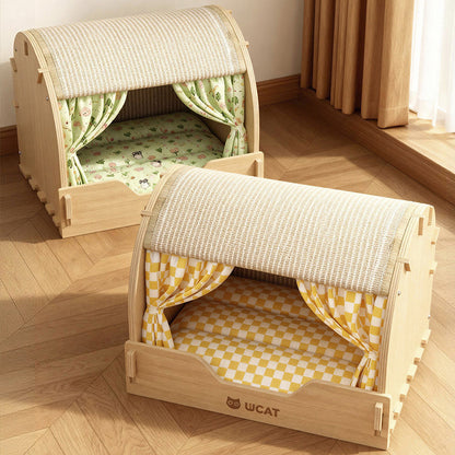 Contemporary Creative Rectangular Multi-Layer Solid Wood Panel Velvet Fabric Oxford Fabric Sisal Cat Scratcher Cat Bed For Bedroom