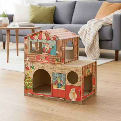 Contemporary Creative Rectangular Grade A Hardness Corrugated Cat Scratcher & Cat Bed 2-Tier For Living Room