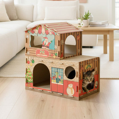 Contemporary Creative Rectangular Grade A Hardness Corrugated Cat Scratcher & Cat Bed 2-Tier For Living Room