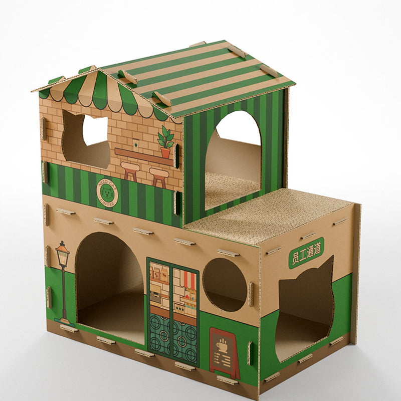Contemporary Creative Rectangular Grade A Hardness Corrugated Cat Scratcher & Cat Bed 2-Tier For Living Room