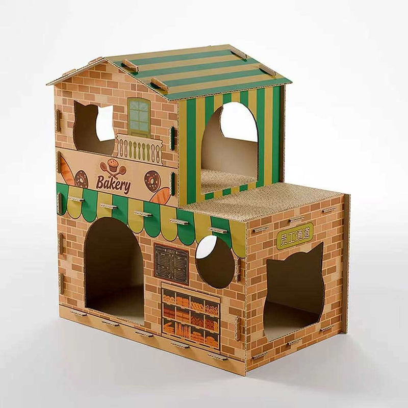 Contemporary Creative Rectangular Grade A Hardness Corrugated Cat Scratcher & Cat Bed 2-Tier For Living Room