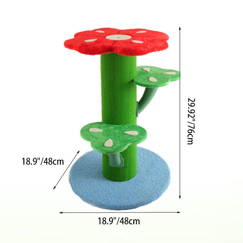 Contemporary Creative Round Medium-Density Fiberboard Velvet Fabric PVC Cactus-Shaped Cat Tree 3-Tier For Living Room