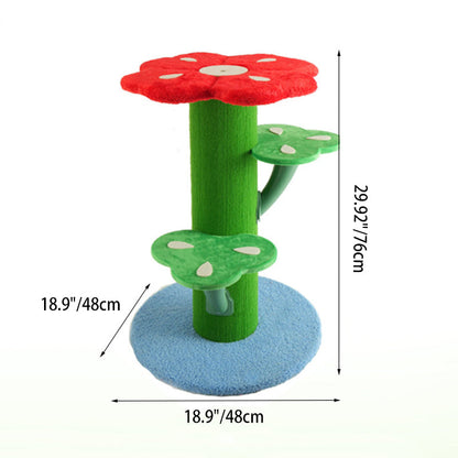 Contemporary Creative Round Medium-Density Fiberboard Velvet Fabric PVC Cactus-Shaped Cat Tree 3-Tier For Living Room