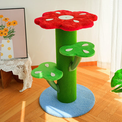 Contemporary Creative Round Medium-Density Fiberboard Velvet Fabric PVC Cactus-Shaped Cat Tree 3-Tier For Living Room