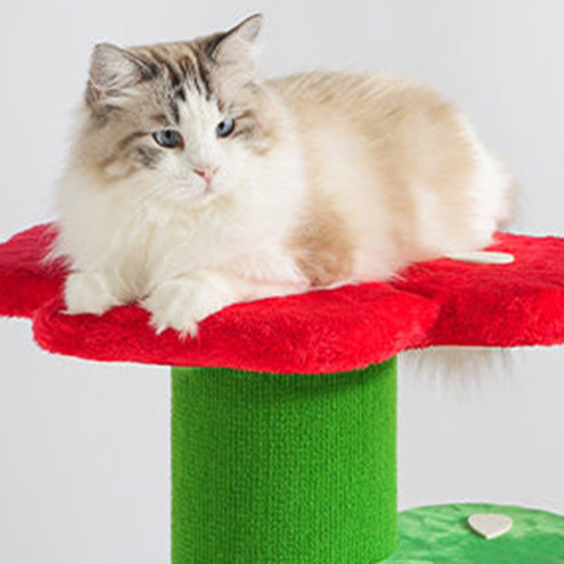 Contemporary Creative Round Medium-Density Fiberboard Velvet Fabric PVC Cactus-Shaped Cat Tree 3-Tier For Living Room