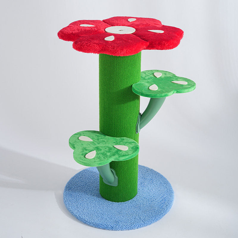 Contemporary Creative Round Medium-Density Fiberboard Velvet Fabric PVC Cactus-Shaped Cat Tree 3-Tier For Living Room