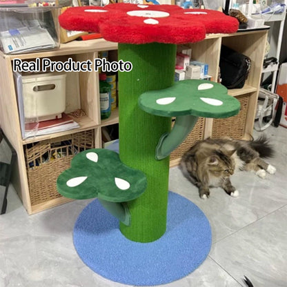 Contemporary Creative Round Medium-Density Fiberboard Velvet Fabric PVC Cactus-Shaped Cat Tree 3-Tier For Living Room