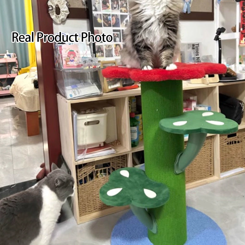 Contemporary Creative Round Medium-Density Fiberboard Velvet Fabric PVC Cactus-Shaped Cat Tree 3-Tier For Living Room