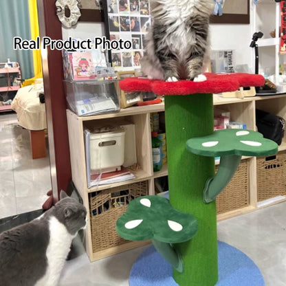 Contemporary Creative Round Medium-Density Fiberboard Velvet Fabric PVC Cactus-Shaped Cat Tree 3-Tier For Living Room