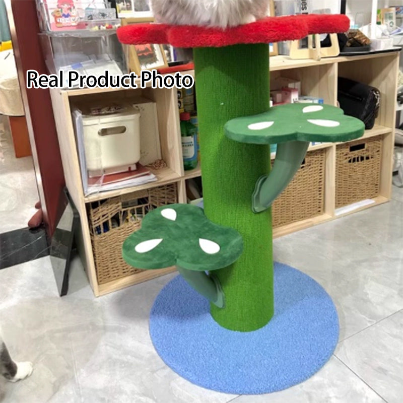Contemporary Creative Round Medium-Density Fiberboard Velvet Fabric PVC Cactus-Shaped Cat Tree 3-Tier For Living Room