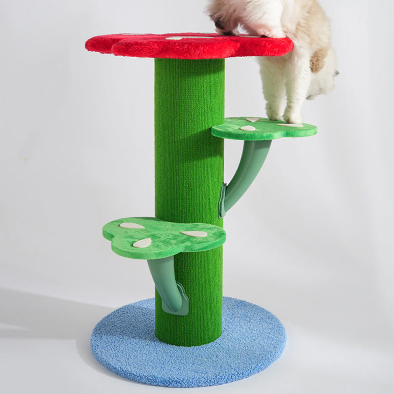 Contemporary Creative Round Medium-Density Fiberboard Velvet Fabric PVC Cactus-Shaped Cat Tree 3-Tier For Living Room