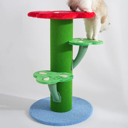 Contemporary Creative Round Medium-Density Fiberboard Velvet Fabric PVC Cactus-Shaped Cat Tree 3-Tier For Living Room