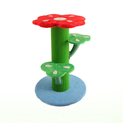 Contemporary Creative Round Medium-Density Fiberboard Velvet Fabric PVC Cactus-Shaped Cat Tree 3-Tier For Living Room