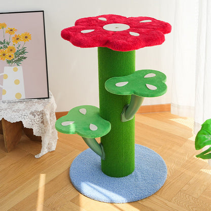 Contemporary Creative Round Medium-Density Fiberboard Velvet Fabric PVC Cactus-Shaped Cat Tree 3-Tier For Living Room