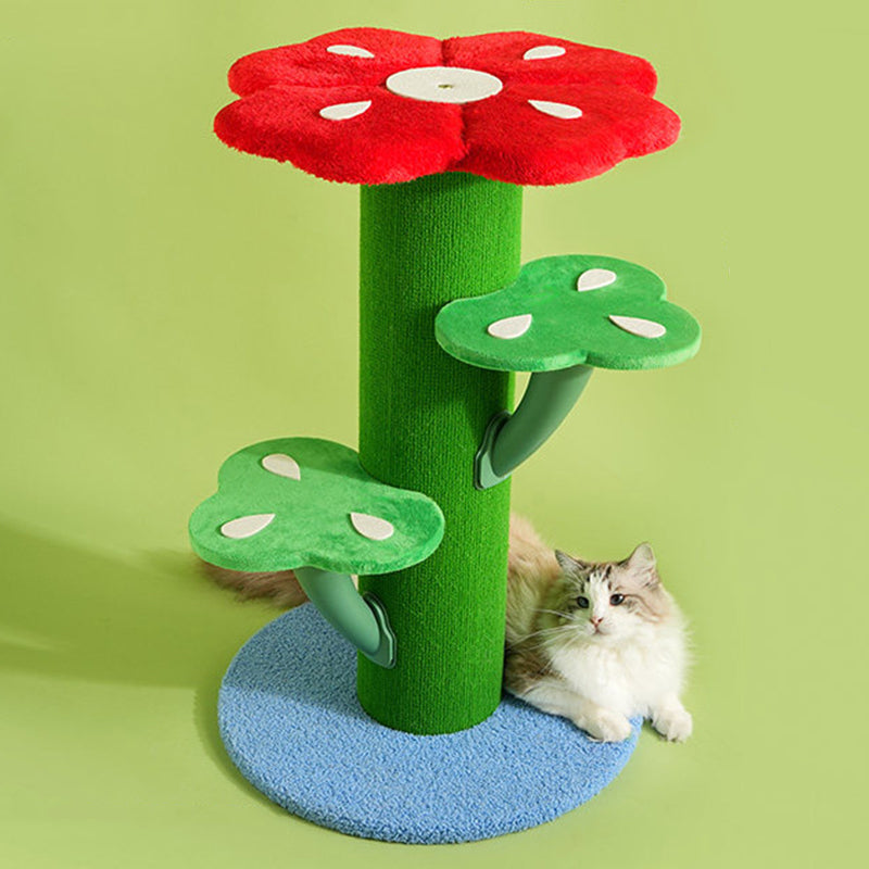 Contemporary Creative Round Medium-Density Fiberboard Velvet Fabric PVC Cactus-Shaped Cat Tree 3-Tier For Living Room