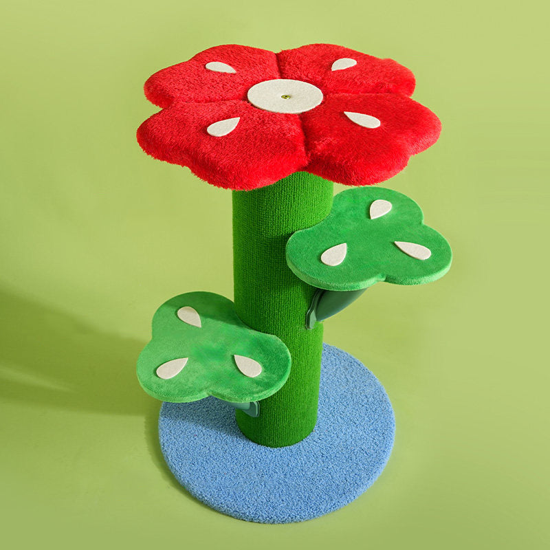 Contemporary Creative Round Medium-Density Fiberboard Velvet Fabric PVC Cactus-Shaped Cat Tree 3-Tier For Living Room