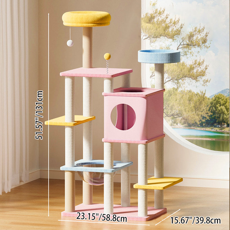 Contemporary Creative Rectangular Medium-Density Fiberboard Velvet Fabric Sisal Acrylic Multi-Functional Cat Tree For Living Room