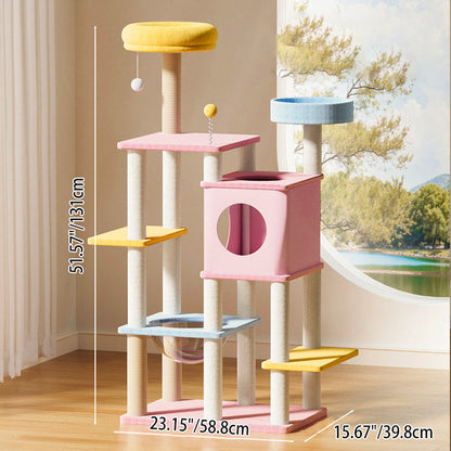 Contemporary Creative Rectangular Medium-Density Fiberboard Velvet Fabric Sisal Acrylic Multi-Functional Cat Tree For Living Room