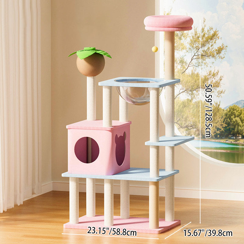 Contemporary Creative Rectangular Medium-Density Fiberboard Velvet Fabric Sisal Acrylic Multi-Functional Cat Tree For Living Room