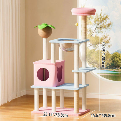 Contemporary Creative Rectangular Medium-Density Fiberboard Velvet Fabric Sisal Acrylic Multi-Functional Cat Tree For Living Room