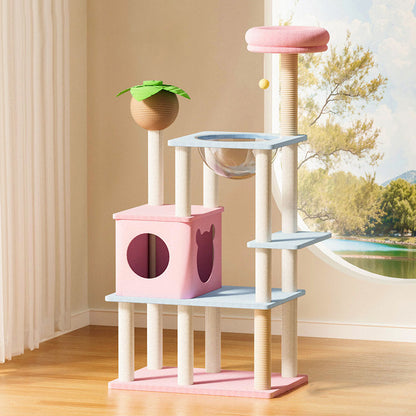Contemporary Creative Rectangular Medium-Density Fiberboard Velvet Fabric Sisal Acrylic Multi-Functional Cat Tree For Living Room