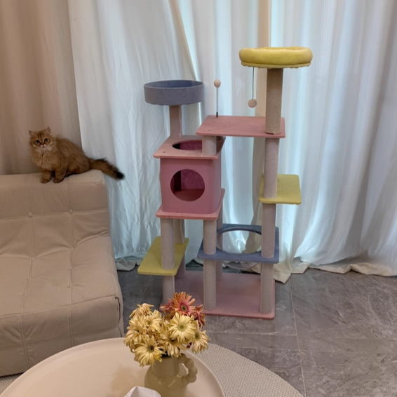 Contemporary Creative Rectangular Medium-Density Fiberboard Velvet Fabric Sisal Acrylic Multi-Functional Cat Tree For Living Room