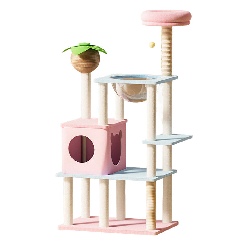 Contemporary Creative Rectangular Medium-Density Fiberboard Velvet Fabric Sisal Acrylic Multi-Functional Cat Tree For Living Room