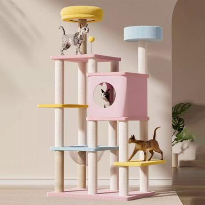 Contemporary Creative Rectangular Medium-Density Fiberboard Velvet Fabric Sisal Acrylic Multi-Functional Cat Tree For Living Room