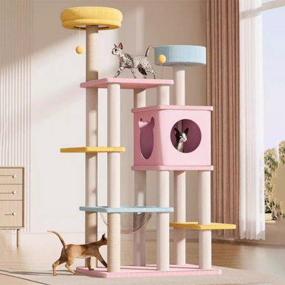Contemporary Creative Rectangular Medium-Density Fiberboard Velvet Fabric Sisal Acrylic Multi-Functional Cat Tree For Living Room