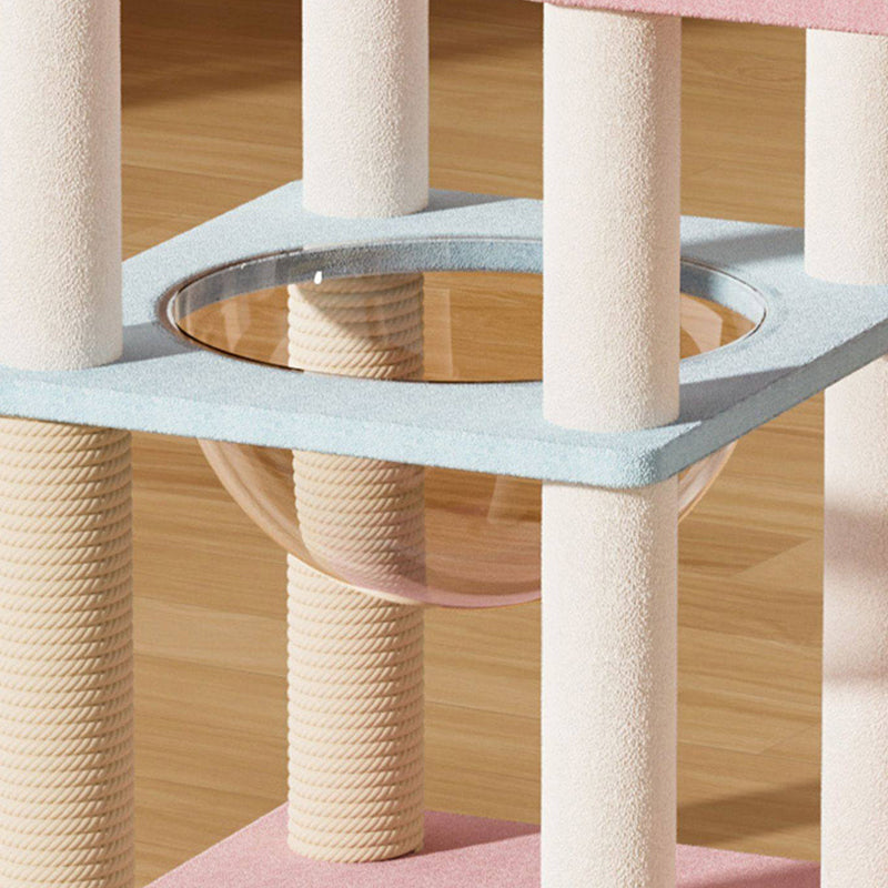 Contemporary Creative Rectangular Medium-Density Fiberboard Velvet Fabric Sisal Acrylic Multi-Functional Cat Tree For Living Room