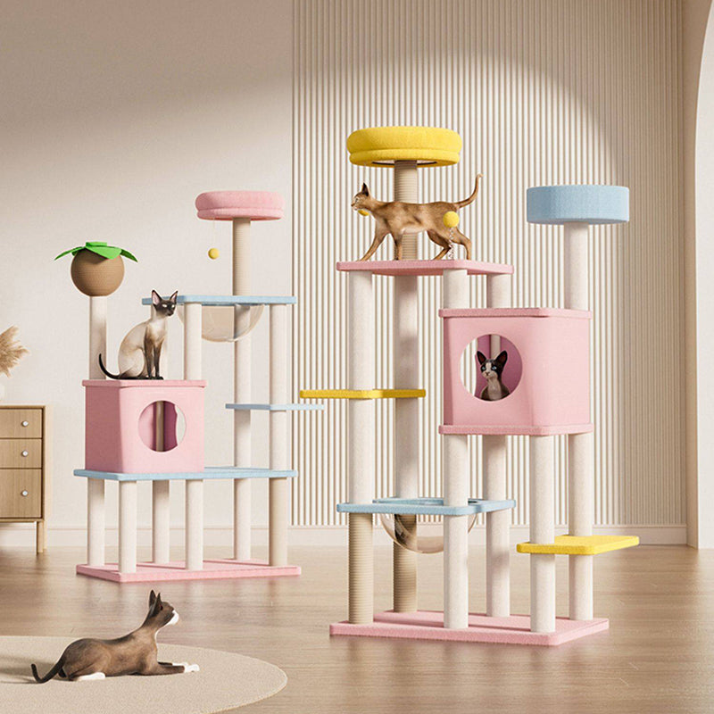 Contemporary Creative Rectangular Medium-Density Fiberboard Velvet Fabric Sisal Acrylic Multi-Functional Cat Tree For Living Room