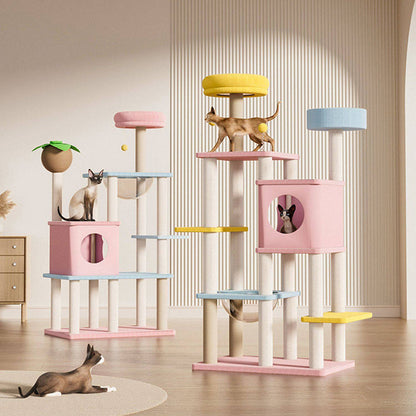 Contemporary Creative Rectangular Medium-Density Fiberboard Velvet Fabric Sisal Acrylic Multi-Functional Cat Tree For Living Room