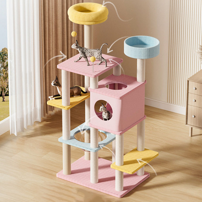 Contemporary Creative Rectangular Medium-Density Fiberboard Velvet Fabric Sisal Acrylic Multi-Functional Cat Tree For Living Room