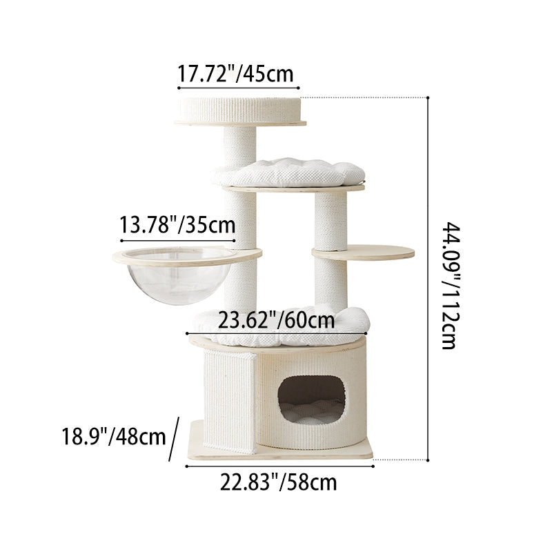 Contemporary Creative Round Multi-layer Solid Wood Panel Corduroy Paper Rope Kraft Paper Tube Cat Tree For Living Room