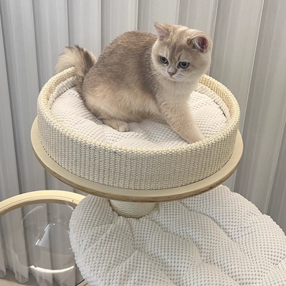 Contemporary Creative Round Multi-layer Solid Wood Panel Corduroy Paper Rope Kraft Paper Tube Cat Tree For Living Room