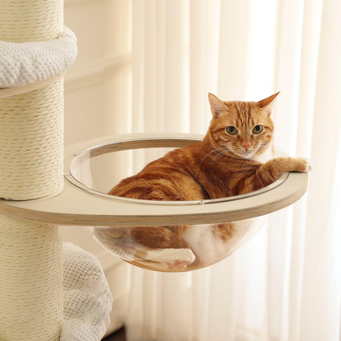 Contemporary Creative Round Multi-layer Solid Wood Panel Corduroy Paper Rope Kraft Paper Tube Cat Tree For Living Room