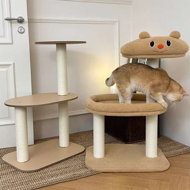Contemporary Creative Rectangular Medium-Density Fiberboard Velvet Fabric Paper Rope Paper Tube Cat Tree For Living Room