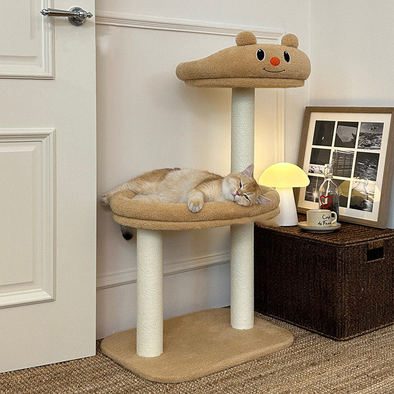 Contemporary Creative Rectangular Medium-Density Fiberboard Velvet Fabric Paper Rope Paper Tube Cat Tree For Living Room