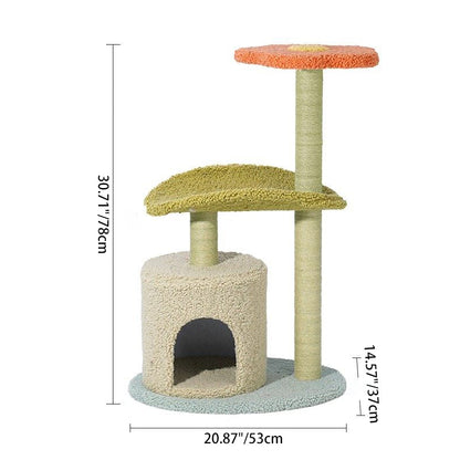 Contemporary Creative Round Particleboard Velvet Fabric Hemp Rope Cat Tree For Living Room