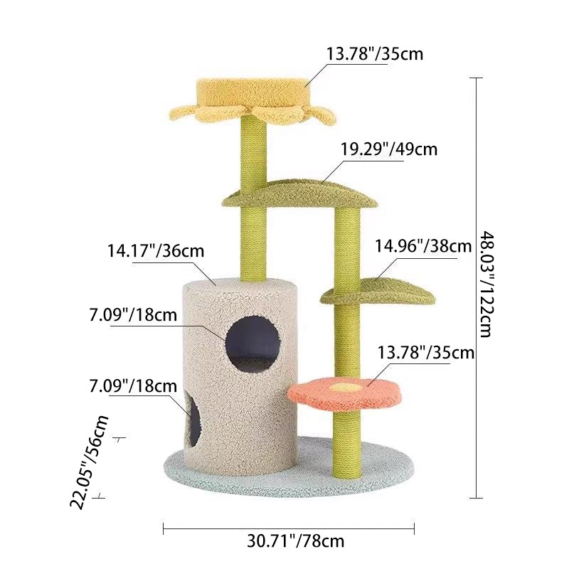 Contemporary Creative Round Particleboard Velvet Fabric Hemp Rope Cat Tree For Living Room