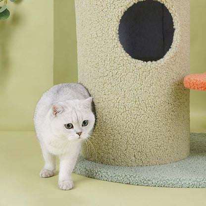 Contemporary Creative Round Particleboard Velvet Fabric Hemp Rope Cat Tree For Living Room