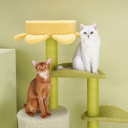 Contemporary Creative Round Particleboard Velvet Fabric Hemp Rope Cat Tree For Living Room