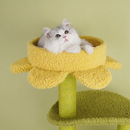 Contemporary Creative Round Particleboard Velvet Fabric Hemp Rope Cat Tree For Living Room