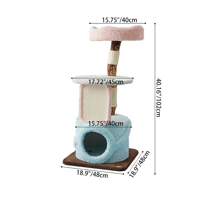 Contemporary Creative Round Particleboard Natural Fruitwood Velvet Fabric Sisal Cat Tree For Living Room