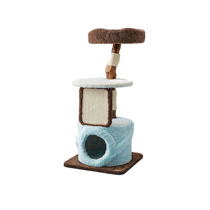 Contemporary Creative Round Particleboard Natural Fruitwood Velvet Fabric Sisal Cat Tree For Living Room