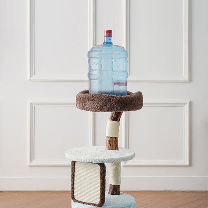 Contemporary Creative Round Particleboard Natural Fruitwood Velvet Fabric Sisal Cat Tree For Living Room